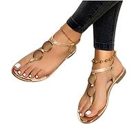 LUWAY Sandali Donna Bassi Basse Sandali della Cintura della Caviglia Casual Sandali Estivi Donne Bassi Eleganti Sandali Gladiatore Infradito Ciabatte Pantofole,d'oro,US7/EU38