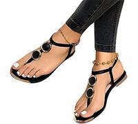 LUWAY Sandali Donna Bassi Basse Sandali della Cintura della Caviglia Casual Sandali Estivi Donne Bassi Eleganti Sandali Gladiatore Infradito Ciabatte Pantofole,Nero,US7/EU38