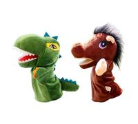 Luwecf 2 Pezzi Burattini Animali Burattini Mani Peluche Animali Pupazzi Educativi Bocca Mobile Morbidi Perfetti per Narrare Storie Gioco di Ruolo Scuol, Dinosauro E Cavallo