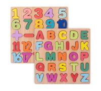 Luwecf 2x Puzzle in Legno con Numeri E Alfabeto, Apprendimento per Ragazzi E Ragazze
