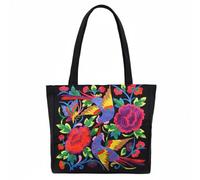 Luwecf Borsa Ricamata Elegante Donna Tote Capiente Decorata a Mano con Peonie E Uccelli Materiale Tela Morbida Scomparto Interno Adatta per Uso Quotidiano Viaggi, Rosso, Cento Fiori