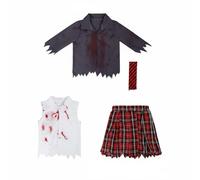 Luwecf Children Zombie Costume Costume Bambina Zombie Studentesca Abito Uniforme Scolastica Gonna Accessori Spaventosi in Poliestere Stampa Macchie Orli