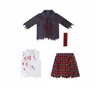 Luwecf Children Zombie Costume Costume Bambina Zombie Studentesca Abito Uniforme Scolastica Gonna Accessori Spaventosi in Poliestere Stampa Macchie Orli