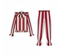 Luwecf Costume Clown Abito Completo Travestimento Pagliaccio Completo Due Pezzi Righe Classiche Rouches Poliestere Traspirante Elastico Adatto per Halloween Feste Compleanni, M