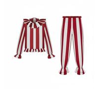 Luwecf Costume Clown Abito Completo Travestimento Pagliaccio Completo Due Pezzi Righe Classiche Rouches Poliestere Traspirante Elastico Adatto per Halloween Feste Compleanni, L