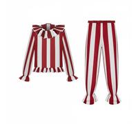 Luwecf Costume Clown Abito Completo Travestimento Pagliaccio Completo Due Pezzi Righe Classiche Rouches Poliestere Traspirante Elastico Adatto per Halloween Feste Compleanni, XL