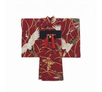Luwecf Kimono Bambola Abito Tradizionale Robe Miniatura Vestito Giapponese con Maniche Ampie E Gonna Lunga Obi con Fascia Decorativa E Nappe Tessuto , Kimono Fenicottero Rosso