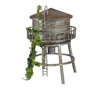Luwecf Mini Torre Acqua Modello per Treno 1/64 Ornamento Paesaggio Resina Dettagli Realistici Architettura Accessori Decorazioni per Scenario Ferroviar, retrò con Piante