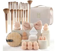 Luwecf Pennelli Trucco Completi Custodia, Strumenti Essenziali per Appassionati, per principianti, Set di pennelli e spugne color beige da 41 pezzi con borsa da toilette