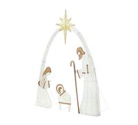 Luwecf Presepe Illuminato per Natalizia, Include Una Corda Luminosa da 5 M, Presepe a LED Sacra Famiglia per Cortile, Materiale del Pannello Cavo, è Assemblarlo da Solo,125x39x156cm,Bianco