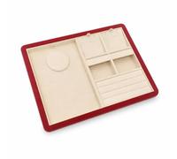 Luwecf Vassoio Porta Gioielli in Legno e Flanella, Organizer Gioielli con Scomparti, Espositore Gioielli da Comodino e Cassetto, Rosso scuro, Vassoio per set di gioielli