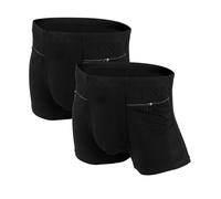 LUWOO Abbigliamento Intimo da Uomo con Cremallera, Boxer da Viaggio Breve, Dimensione Piccola 2 Pacchetti (Nero)