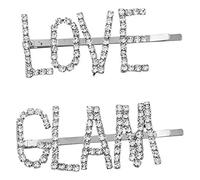 LUX ACCESSORIES Set di 2 forcine per capelli alla moda con strass trasparenti, tonalità argento, Love Glam, 1 Count (Pack of 2), Cristallo