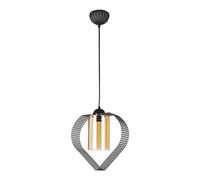 lux.pro Lampada a Sospensione con 1 Fonte Luce Lampada Pendente a Forma di Cuore con Paralume Cilindrico in Vetro Fumè - Nero