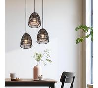 lux.pro Lampada a Sospensione con 3 Paralumi a Campana AxØ 15 x 13 cm Lampada Pendente da Soffitto con Abat-Jour in Rattan - Nero