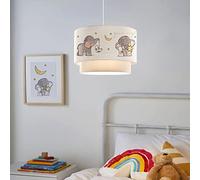 lux.pro Lampada a Sospensione per Cameretta Lampadario per Bambini Lampada da Soffitto con Doppio Paralume Cilindrico Decorato con Elefante - Bianco