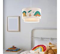 lux.pro Lampada a Sospensione per Cameretta Lampadario per Bambini Lampada da Soffitto con Doppio Paralume Cilindrico Decorato con Dinosauro - Bianco