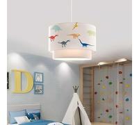 lux.pro Lampada a Sospensione per Cameretta Lampadario per Bambini Lampada da Soffitto con Doppio Paralume Cilindrico Decorato con Dinosauri Colorati - Bianco