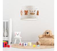 lux.pro Lampada a Sospensione per Cameretta Lampadario per Bambini Lampada da Soffitto con Paralume Cilindrico Ø28 Bianco Design Animali della Foresta