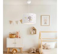 lux.pro Lampada a Sospensione per Cameretta Lampadario per Bambini Lampada da Soffitto con Paralume Cilindrico Ø28 Bianco Design Elefante