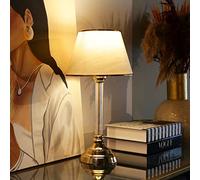 lux.pro Lampada da Comodino - Altezza 45 cm E27 20W - Lampada da Tavolo con Paralume in Tessuto e Stelo in Plastica - color Ottone/Beige