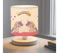 lux.pro Lampada da Comodino per Cameretta - Altezza 22 cm - Lampada da Tavolo con Paralume Cilindrico in Tessuto Lampada Disegnata per Bambini - Unicorno