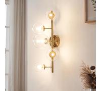 lux.pro Lampada da Parete per Interni con 5 Paralumi Sferici in Vetro Trasparente Applique a 5 Bracci Portalampada per Soggiorno Camera da Letto Corridoio - Dorato
