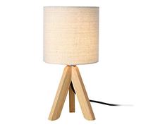 lux.pro Lampada da Tavolo con Paralume Cilindrico in Lino e Struttura a Treppiede in Legno Lampada da Comodino per Soggiorno Camera da Letto - Beige