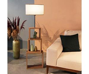 lux.pro Lampada da Terra - Altezza 140 cm - Piantana con Base a 3 Scomparti Forma di Cubo e Paralume Cilindrico in Tessuto - color Crema