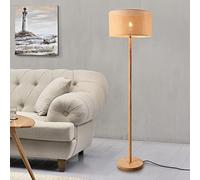 lux.pro Lampada da Terra con Paralume Cilindrico Ø40 cm in Rattan Piantana con Stelo in Legno Alto 154 cm per Soggiorno Salotto Studio