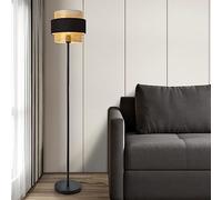 Lux.pro Piantana Moderna con Paralume Doppio Cilindrico - Lampada da Terra a Stelo Diritto con Paralume Reticolato Color Oro e in Tessuto Nero