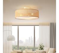 lux.pro Plafoniera con Paralume Cilindrico 13 x Ø45 cm Lampada da Soffitto con 3 Attacchi Lampadina per Salotto Soggiorno Camera da Letto - Effetto Rattan