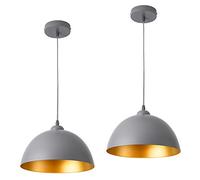 lux.pro Set di 2 Lampade a Sospensione con Paralumi Emisferici Ø 30 cm in Metallo Lampade da Soffitto con Lunghezza Regolabile per Cucina Sala Soggiorno - Grigio/Oro