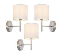 lux.pro Set di 3 Applique per Interni Lampade da Parete con Paralume Cilindrico in Tessuto Bianco Lampade da Ingresso Corridoio Camera da Letto E14 40W