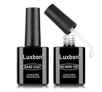 Luxbon 2 pz 15ml No Wipe Gel Top Coat e Base Coat Set - Smalto Semipermanente, Lunga Durata, finitura lucida, UV LED Soak Off Gel Nail Prep Set Manicure