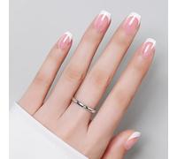 Luxbon Press On Nails Short Square con colla per unghie No-Cure e kit di strumenti - Colla francese per unghie 25-30 pezzi, punte per unghie in gel morbido Unghie finte riutilizzabili, cromo bianco