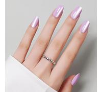 Luxbon Rounded Press On Nails con colla per unghie No-Cure e kit di strumenti - Short Stick On Nails Cat Eye Soft Gel Tips 25-30pcs Full Size Set, unghie finte riutilizzabili, viola