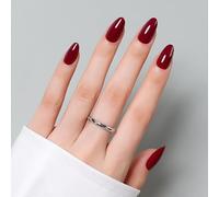 Luxbon Short Almond Press On False Nails con colla per unghie No-Cure e kit di strumenti - Stick On Nails Soft Gel Tips 25-30pcs Full Size Set, unghie finte riutilizzabili, Borgogna