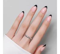 Luxbon Short Almond Press On Nails con colla per unghie No-Cure e kit di strumenti - Colla per manicure francese sulle unghie 25-30 pezzi, unghie finte riutilizzabili, salone di bellezza a casa, nero