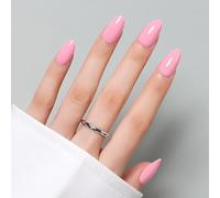 Luxbon Short Almond Press On Nails con colla per unghie No-Cure e kit di strumenti - False Soft Gel Tips 25-30pcs Full Size Set, unghie finte riutilizzabili per donne, Stick On Nails, rosa