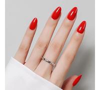 Luxbon Thick Press On Nails Short Almond con colla per unghie no-cure e kit di strumenti - Stick On Nails 25-30pcs Full Size Set, punte per unghie in gel morbido, unghie finte riutilizzabili, rosso