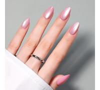 Luxbon Unghie Finte Press On Effetto Cat Eye Perlato Corte a Mandorla - Kit Completo Riutilizzabile in Acrygel con Colla No Cure e Strumenti, 30-32 Pezzi Morbidi 053