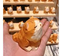 LUXBUT Cat Figurine Wooden Carved Cat Figurine DIY Handmade Wood Kitten for Gift Home Decoration Indoor Ornament for Decoration Collectible Figurines (Orange Cat)