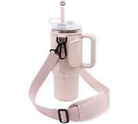 LUXBUT Water Bottle Carrier Bag Compatible with Stanley 40oz Tumbler with Handle Water Bottle Holder with Adjustable Shoulder Strap for Hiking Travelling Camping (Pink for 40oz)