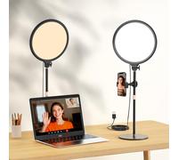 LUXCEO Luce ad anello da 25,4 cm con supporto e supporto per telefono, 10 W, da tavolo, con 3 temperature di colore e 10 livelli di luminosità, girevole a 360°, per videoconferenze, home office