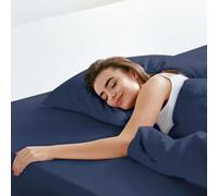 LuxClub Lenzuolo con Angoli una piazza e mezza 140x200cm, Biancheria da Letto in cotone jersey 100% per altezza Materasso da 30 a 40cm, lenzuola morbido e senza pieghe Navy