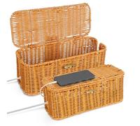 LuxDuo 2 scatole per la gestione dei cavi in rattan intrecciato a mano, scatola organizer con coperchio, cestino per nascondere i cavi, scatola decorativa per nascondere computer, TV, prese di