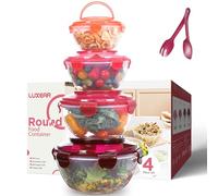 Luxear Contenitori Ermetici per Alimenti, 4 Pezzi Contenitori di Plastica Contenitori Alimenti Rotondi con Coperchi a Scatto, Senza BPA, 100% a Prova di Perdite, Lavastoviglie, Congelatore e Microonde