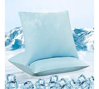 Luxear Federa Cuscino Estiva Rinfrescant, 80x80cm Set di 2, Arc-Chill Fibra Fredda Q-Max >0,5 Morbida Traspirante Ipoallergenica Copricuscino Elasticizzato per un Sonno Fresco e Comodo, Blu Righe