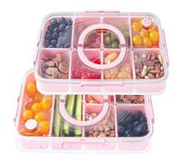 Luxear Vassoio per Snack Riutilizzabile, Set di 2 (6+8 Griglie) Con Coperchio, Contenitori Divisi per Caramelle, Noci, Biscotti, Frutta - Ideale per Feste e Picnic, Rosa